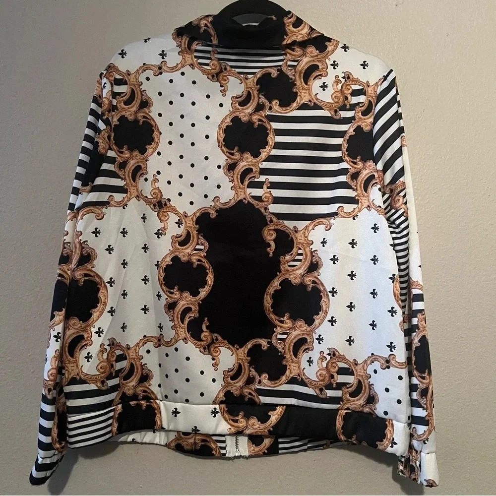 SHEIN Plus Baroque & Striped Zip Up Jacket - Picture 5 of 5